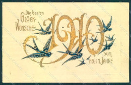 Greetings New Year 1910 Swallow Relief Postcard HR0774 - Altri & Non Classificati