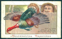 Greetings Thanksgiving Turkey Man Serie 72d Relief Postcard HR0820 - Altri & Non Classificati