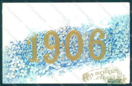 Greetings New Year 1906 Flowers Myosotis Relief Postcard HR0763 - Altri & Non Classificati