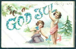 Greetings Christmas Angel Myosotis Flower Winter Relief Postcard HR0477 - Sonstige & Ohne Zuordnung