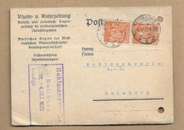 Los Vom 16.04 -  Heimatbeleg  Aus Duisburg 1922 Rhein-Ruhr Zeitung - Lettres & Documents