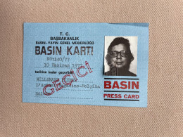 1977 TURKEY - PRESS CARD - BASIN KARTI (PRIME MINISTRY GENERAL DIRECTORATE OF PRESS - PUBLICATIONS) WILLEMART Pierre - Unclassified