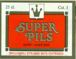 Oud Etiket Bier Super Pils - Brouwerij / Brasserie Strubbe Te Ichtegem - Cerveza