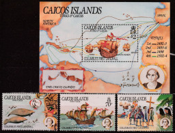 TURKS & CAICOS (I.Caiques) - N°44/6+Bloc N°6 ** (1984) Christophe Colomb - Turks E Caicos