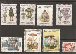 Lot De  8 Timbres Champignons - Mushrooms