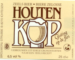 Oud Etiket Bier Houten Kop - Zeels Bier - Brouwerij / Brasserie Strubbe Te Ichtegem - Cerveza