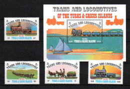 Turks & Caicos 1983 Set Trains/Railroad Stamps (Michel 620/23 +Bl. 42) MNH - Turks E Caicos