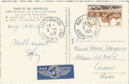 France Limoges F12 Seul Sur Carte Par Avion Paris  Aviation Orly 2apr1954 X Italie - Lettres & Documents
