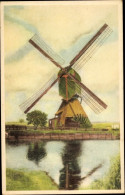 CPA Niederländische Windmühle, Fluss - Windmühlen