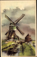 CPA Windmühle Am Fluss, Wohnhaus, Wiese - Moulins à Vent