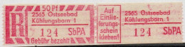 DDR Einschreibemarke Ostseebad Kühlungsborn SbPA Postfrisch, EM2B259-1I(1) Zh - R-Zettel