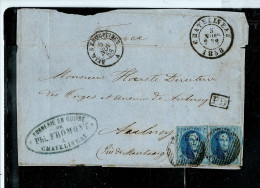 Doc. ( Devant)  Paire N° 11A  - Obl. CHATELINEAU 05/11/1858  + Passage Belg à Erquelines + Griffe PD - 1858-1862 Medallions (9/12)