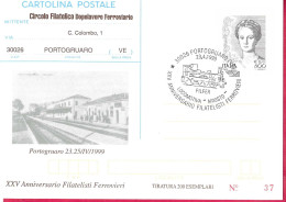 REPIQUAGE - FERROVIA - ANNULLO SPECIALE " PORTOGRUARO (VE)*23.4.1999*/LOCOMOTIVA ARIOSTO-XXV ANNIVERSARIO FILATELISTI - Stamped Stationery