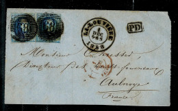 Doc. ( Devant)  2 X N° 11A  Obl ( 68 ) + Obl. LA LOUVIERE 01/12/1858 + Griffe PD - 1858-1862 Medaillen (9/12)