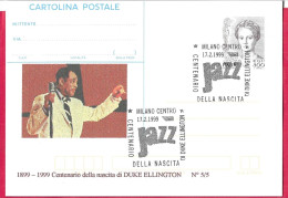 REPIQUAGE - JAZZ - ANNULLO SPECIALE " MILANO CENTRO*17.2.1999*CENTENARIO DELLA NASCITA DI DUKE ELLINGTON" - Entiers Postaux