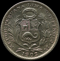 LaZooRo: Peru 1 Dinero 1902/892 JF XF / UNC Scarce - Silver - Perú