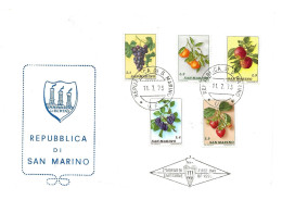 San Marino 1973 Fruits- Half The Set.  Mi 1031-1035 FDC - FDC