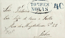 1851 Portugal Carta Pré-Filatélica Torres Novas TNV 4 «TORRES NOVAS» Azul - ...-1853 Prephilately
