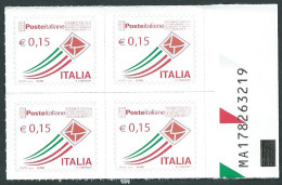 Italia 2015; Posta Italiana Da € 0,15 : Quartina Con Codice Alfanumerico MA. - 2011-20: Nieuw/plakker