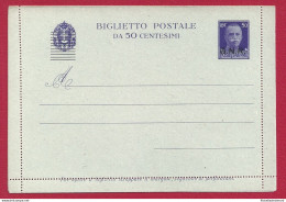 1944 RSI - B 34 - Cent. 50 Violetto GNR Sovrastampa BASSA NUOVO - Entero Postal