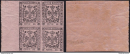 1852 MODENA, N° 2 10 Cent. Rosa  QUARTINA BORDO DI FOGLIO MNH/** Cert. Bolaffi - Modena