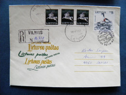 Cover Lithuania Sent From Vilnius To Sakiai Registered 1992 Special Cancel Mare Balticum Animals Birds Joint Issue - Lituania