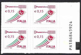 Italia 2018; Posta Italiana Da € 0,15: Quartina Con Alfanumerico PA, Ristampa Del 2015 MA. - 2011-20: Mint/hinged