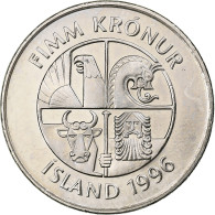 Islande, 5 Kronur, 1996, Nickel Plaqué Acier, TTB, KM:28a - Islanda