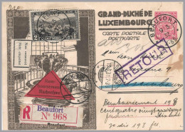 LUXEMBOURG - 1932 90c Fountain Domestic Registered COD - BEAUFORT T32 & T33 - Stamped Stationery