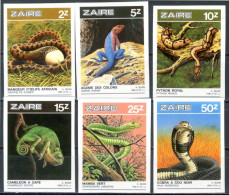 Zaire - 1987 - Reptiles: Snakes, Lizards, Chameleons Imperf. - Yv 1238/43 - Serpientes