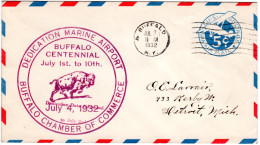 US 1932, Buffalo Marine Airport Stpl. M. Abb. Bison Auf 5 C. Ganzsachenumschlag - Animalez De Caza