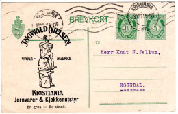 Norwegen 1922, 5 öre Ganzsache M Zusatzfr. U. Kristiania Zudruck M. Abb. Schmied - Covers & Documents