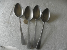 4 Cuillères A Soupe En Aluminium Xix Eme - Cucharas