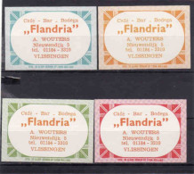 4 Dutch Matchbox Labels, VLISSINGEN - Zeeland, Café Bar Bodega "FLANDRIA", A. Wouters, Holland, Netherlands - Zündholzschachteletiketten