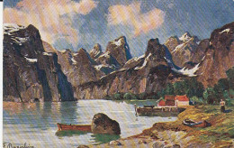 Bergsee Mit Fischerhütten Gl1907 #D9279 - Peintures & Tableaux