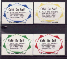 4 Dutch Matchbox Labels, ROOSENDAAL - North Brabant, Café De Soif, L. Van De Bempt, Holland, Netherlands - Matchbox Labels