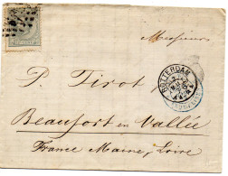 Env Sans Corr (03/1876) De Rotterdam  Cachet D'entrée (bleu) Réf Noël 959  2 PAYS-BAS 2 ERQUELINES - Marcophilie