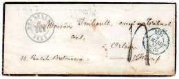 Env Sans Corr (03/1855) De Bruxelles Pour Orléans Cachet D'entrée (bleu) Réf Noël 628   5 BELG 5 VALnes - Autres & Non Classés