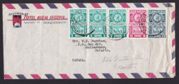 Venezuela: Airmail Cover To Canada, 1950s, 5 Stamps, History, From Hotel, Forwarded (minor Damage, Creases) - Venezuela