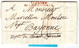 LAC (25/01/1817) De Valence Pour Bayonne Cachet D'entrée (en Rouge) Réf Noël 98 ESPAGNE/PAR PERPIGNAN - ...-1850 Préphilatélie