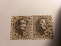 COB 14b .Paire De 10C Brun-gris.Obl 217 Liège; - 1863-1864 Medaillen (13/16)