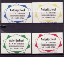 4 Dutch Matchbox Labels, HEERLERHEIDE - Limburg, Autorijschool, L. J. N. Grond, Holland, Netherlands - Zündholzschachteletiketten