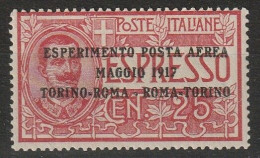 ITALY - 1917, Airmail Experiment 1st Flight Torino-Roma-Torino - Mint/hinged