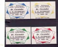 4 Dutch Matchbox Labels, ELSENDORP - North Brabant, Café Rest. Annex Caltex Station St. Christoffel Haverkort Netherland - Zündholzschachteletiketten