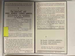 Devotie DP - Overlijden Priester Omer Vanden Abbeele - Berlare 1889 - Oosterzele 1959 - Waasmunster, Beveren-Waas - Avvisi Di Necrologio
