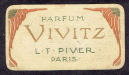 Peu Courante Carte Parfum VIVITZ  De L.T. PIVER - Antiguas (hasta 1960)