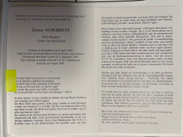 Devotie DP - Overlijden Zuster Norberta - Huygen - Diepenbeek 1920 - Kortrijk 1995 - Décès