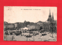 F 21528 ROUBAIX  La Grande Place  (animation Charrette, Fiacres, Tramway   Gloriette?, Cachet  OL  )  (59 ) - Roubaix