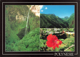 FRANCE - POLYNESIE - Multivues - Hibiscus Rouge - Cascade - Paysage - Carte Postale - Polynésie Française