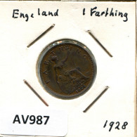 FARTHING 1928 UK GREAT BRITAIN Coin #AV987.U.A - B. 1 Farthing